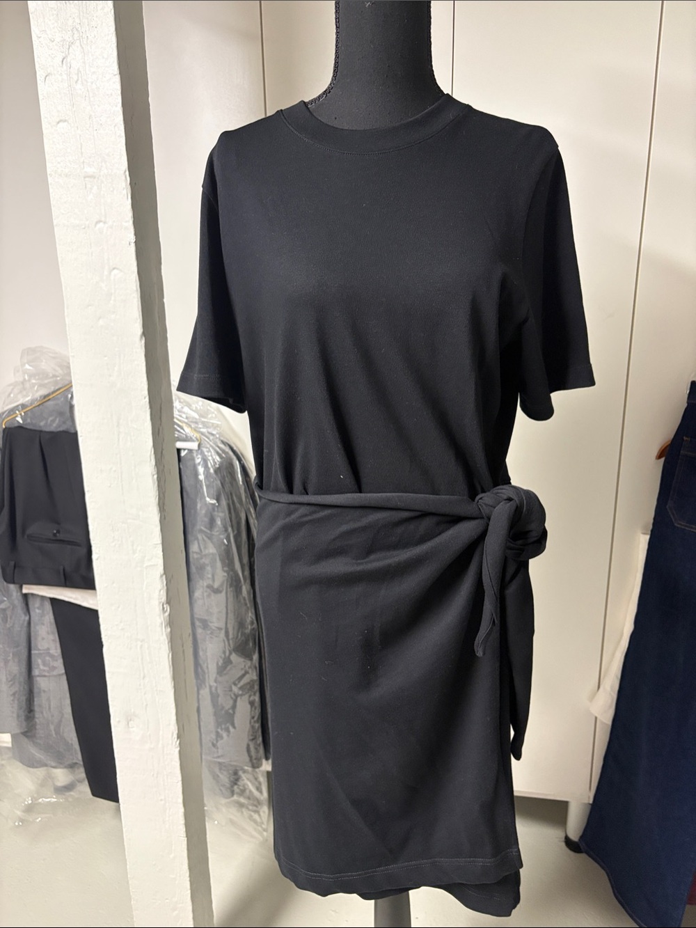Vince Black Tie-Waist T-Shirt Dress